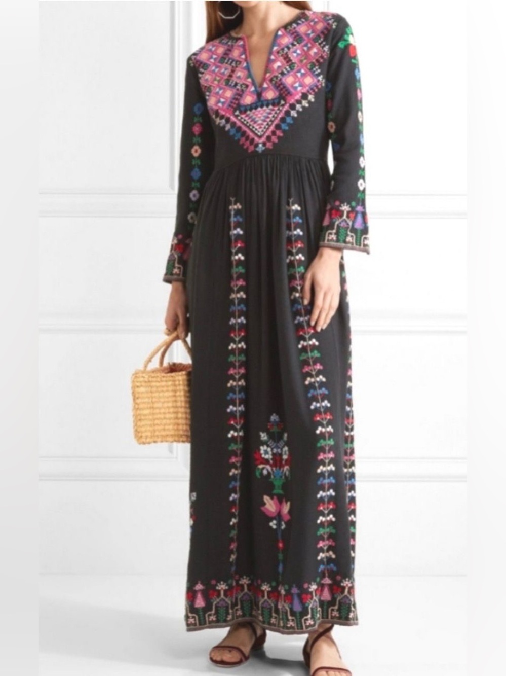 Ulla Johnson Irine Embroidery Maxi Dress in black size 4